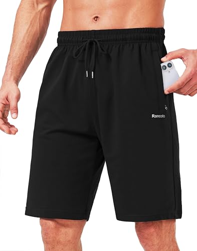 Mens Cotton Shorts Sweat Athletic Shorts for Men, Lounge, Gym, Yoga, Workout with Zipper Pockets