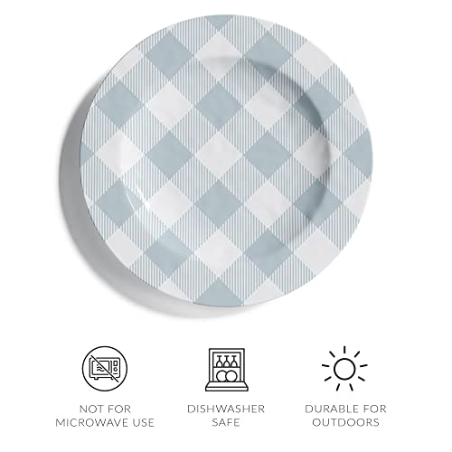 Barnyard Designs 12-Piece Melamine Dinnerware Set, Durable Chip-Resistant Dishware For Indoor/Outdoor Use, Service For 4, Light Blue Buffalo Plaid, (Dinner Plate: 11”, Salad Plate: 8.5”, Bowl: 7”) #TOP4