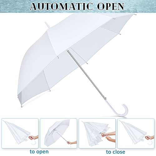 Fabbay 48 Pcs Wedding Umbrella For Rain Auto Open Wedding Style Stick Umbrellas With J Hook Handle Large Canopy For Women Men Bridal Party Photography Outdoor (White) #TOP3