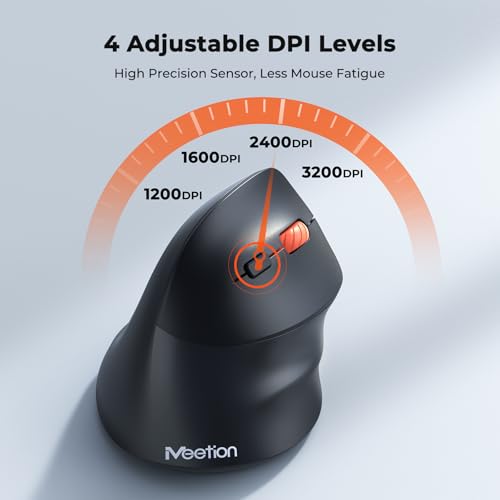 Image of MEETION Ergonomic Mouse, Wireless Bluetooth Vertical Mouse with 3 Multi-Device for Bluetooth(5.3 * 2) & USB-A to USB-C Adapter, 4 DPI 1200-3200 Mice for Mac /Windows /PC /Laptop /Computer