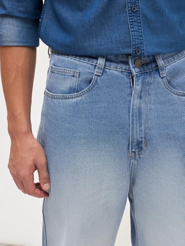 Image of Urbano Fashion Men's Loose Baggy Fit Heavy Washed Faded Denim Jeans Non-Stretchable