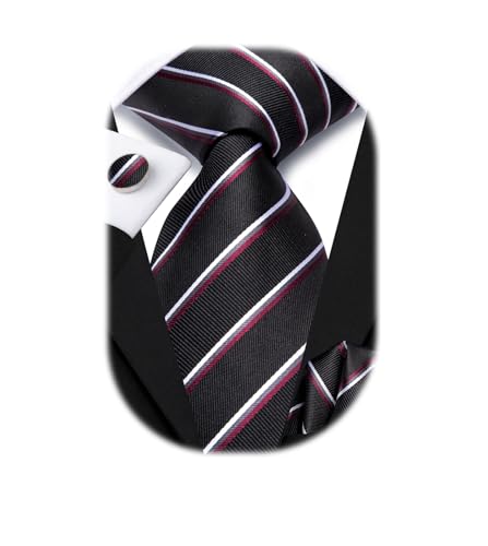 Image of Hi-Tie Men's Tie Sets Silk Paisley Striped Necktie Pocket Square Cuff-links Sets Wedding Business Holiday