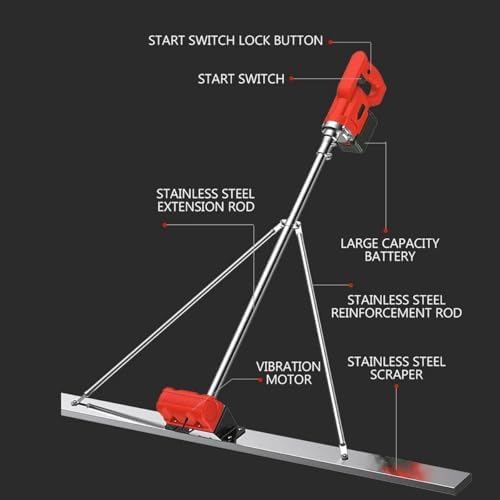Commercial Electric Concrete Finishing Tool | 59" Power Screed Vibrating Trowel | 6000 RPM Cement Leveling Machine with 2 Batteries | Heavy-Duty Concrete Finisher
