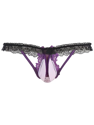 Hularka Men's Sissy Pouch Panties Lingerie Floral Lace Bowknot T-Back Briefs Underwear Tangas2