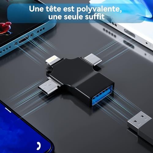 Adaptateur OTG 3 en 1 USB C, Lightning, Micro USB pour clé et clavier