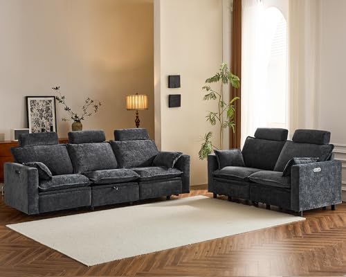 PALLOME Modern Chenille Sofa Set, Power Reclining Loveseat and 3-Seater ...