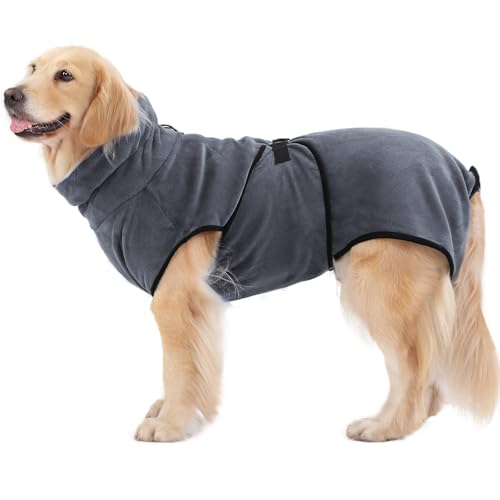 PETTOM Hunde-Bademantel Mikrofaser Hundehandtuch Schnell Trocknend mikrofaser Handtuch Super Saugfähig Komfortabel und mit Verstellbaren Trägern für Große Mittelgroße und Kleine Hunde, Grau (XL)