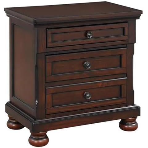 Pemberly Row Traditional 3-Drawers Wood Bedside Nightstand in Brown Cherry Cover