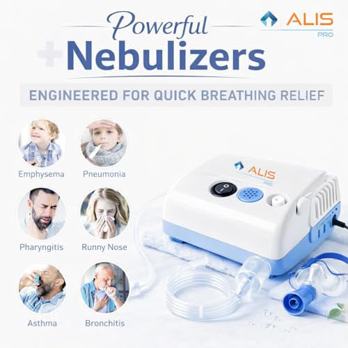 Image of Alis Nebulizer Machine for Adults & Kids with Digital Thermometer | Compressor Nebulizer for Asthma, Cough & Cold | Complete Mask Kit, Low Noise | 2 Years Warranty