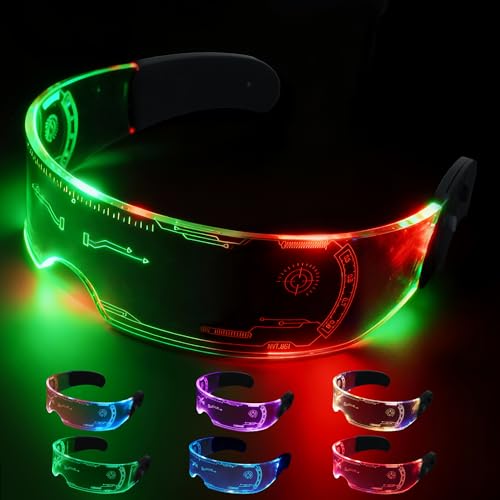 fundledmi 2026 light up glasses cyberpunk 7 Colors and 4 Modes LED Visor futuristic glasses for Halloween Cosplay Party Bar