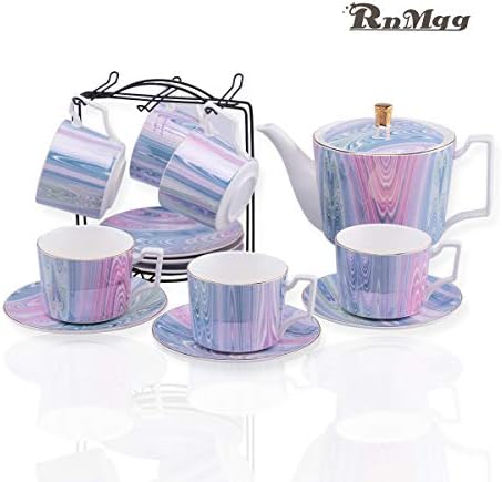 RnMgg Creative Porcelain coffee cup set Ceramic tea Set of 13 piece,8 oz cup&saucer service for 6