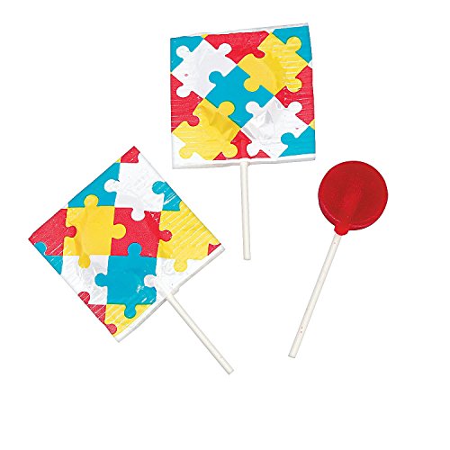 Autism Awareness Printed Suckers 1 Lb. (55 Pcs.) Cherry Flavor. Made in USA