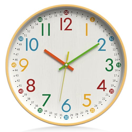 VEGOATY Horloge murale pour enfants de 30 cm sans bruit de tic-tac : Horloge d'apprentissage pour enfants, design moderne, horloge pour enfants silencieuse,...