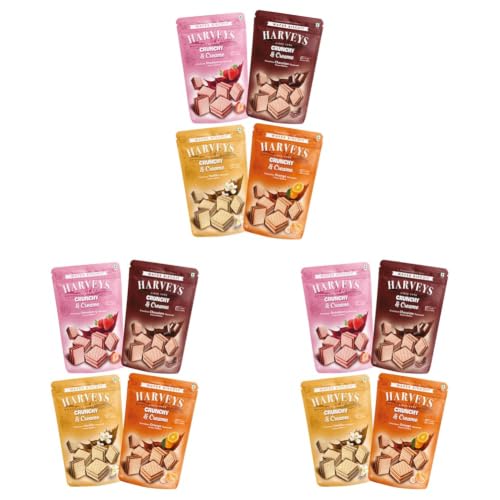 Image of Harveys Crunchy & Creame Premium Wafer Pouch | Chocolate, Vanilla, Strawberry & Orange Flavours | Pack of 12 | 120 gm x 4