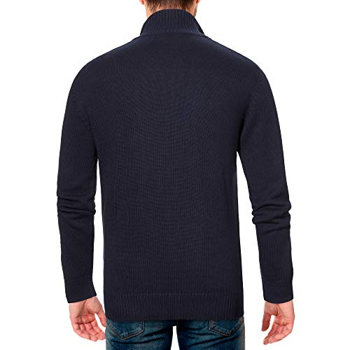 U.S. POLO ASSN. Men's Cable Knit Quarter Zip Textured Ribbed and Collared Pullover Sweater - Classic Solid Color (Midnight Heather, XXL)2