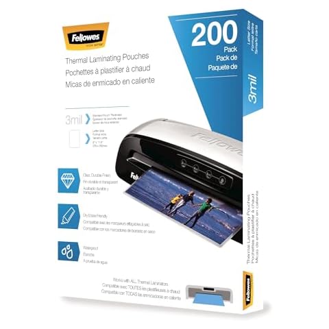Fellowes Thermal Laminating Sheets, 3mil Letter Size Pouches, 9 x 11.5, 200 Pack, Clear (5743401) Cover