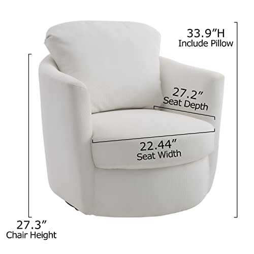 Volans Swivel Living Room Chairs, Corduroy Fabric Upholstery Barrel Swivel Accent Chair Living Room Sofa Furniture, Set Of 2, Ivory #TOP1