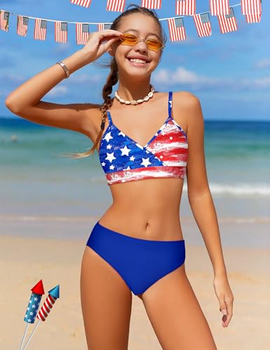 Image of Girls Swimsuit V Neck Bikini Set Color Block with Cover Up 3Pcs Bathing Suits