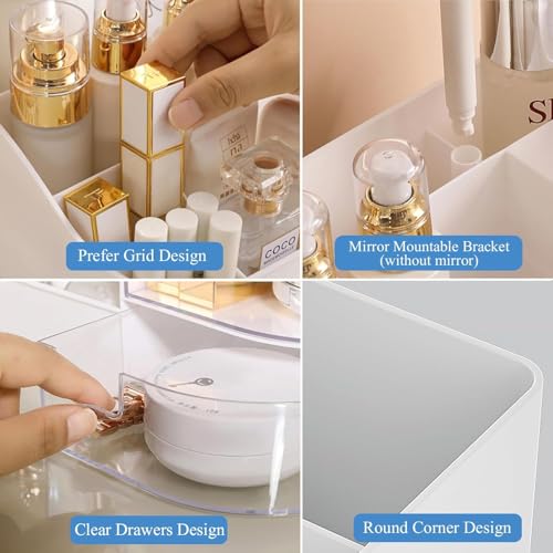 Image of zuku MakeUp Organizer Stand Desk Storage Dressing Table Organiser Cosmetic Organizer Box Skin Care Table Bathroom Organiser Makeup Storage Box Makeup Vanity with Transparent Drawer(White)