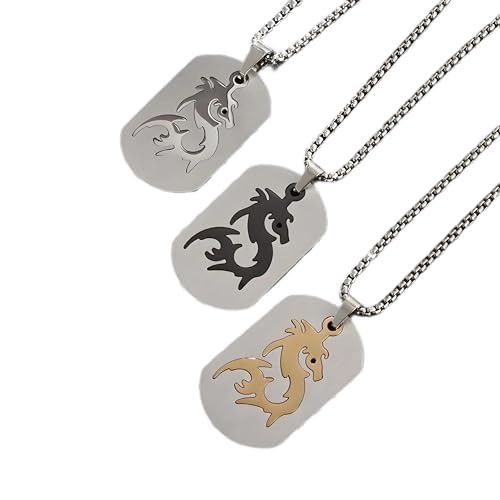 Exquisite Hollow Stainless Steel Dragon Pendant for Men Casual Sports Accessories Father's Day Dog Tag Pendant Necklace-A354
