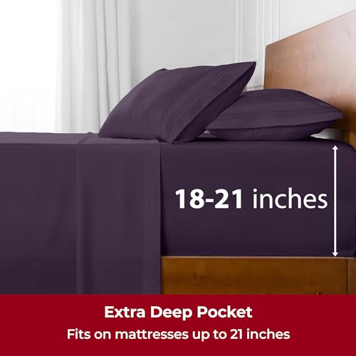 Image of Mellanni Extra Deep King Sheets - 4 PC Iconic Collection Bedding | Hotel Luxury, Ultra Soft, Cooling Bed Sheets - Wrinkle, Fade, Stain Resistant (King, Purple)