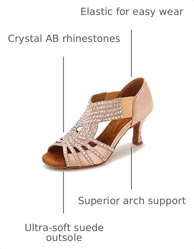 Image of TTdancewear Women Rhinestone Dance Shoes Ballroom Latin Salsa Bachata Performance Dance Dancing Shoes