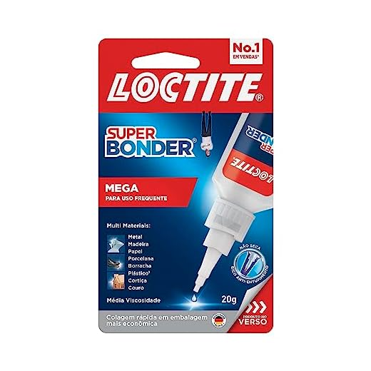 Cola Loctite Super Bonder Mega, Cola instantânea para Reparos de Alta Qualidade, Cola Transparente para Materiais Diversos, Cola Extraforte com Acabamento Profissional, 1x20g