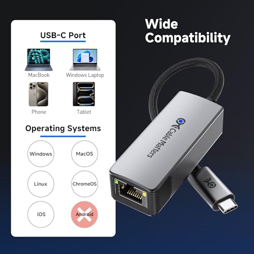 Image of Cable Matters USB C to 10Gb Ethernet Adapter, 10GbE Type C to Ethernet Adapter, Compatible with USB4 & Thunderbolt 5 /4 /3, Low-Heat & Silent, Real-World Speed: ~7Gbps on Windows / ~5Gbps on macOS