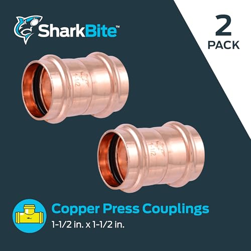 Image of SharkBite 1-1 /2 Inch Coupling, Copper Press Plumbing Fitting, Pack of 2, UPR0141X2