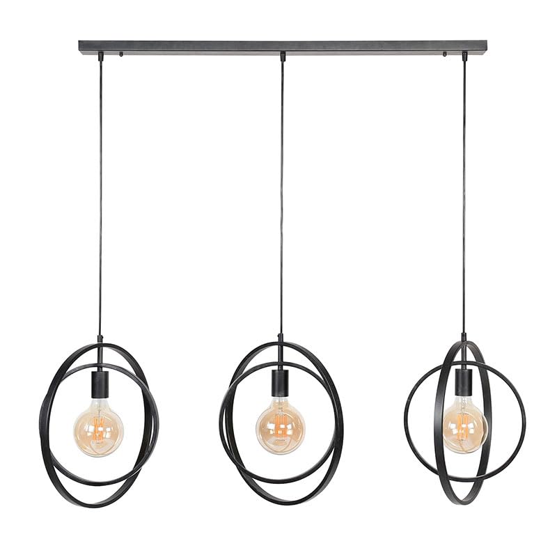 Image of Chandni Decor 3-lichts hanglamp industrieel Pendant Light Metal Black Bulb (Without Bulb)