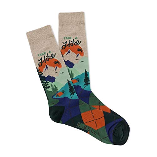 K. Bell Socks Men's The Great Outdoors Novelty Crew Socks, Take A Hike (Green), Shoe Size: 6-12