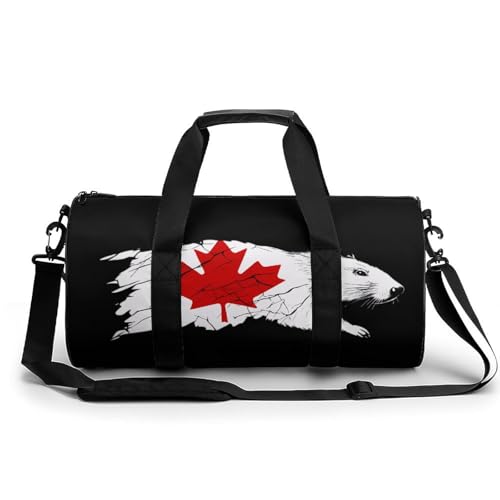 (Beavers) Canada Maple Flag Unisex Gym Bag Travel Duffel Bags Overnight Sport Tote with Compartment for Weekender Vacation