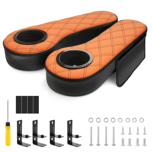 DRIVE UP Universal Golf Cart Armrest with Cup Holder for Club Car/EZGO/Yamaha Rear Seat Fit 1 in Square Tube Waterproof and Easy Installation - Brown