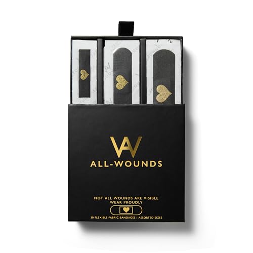 ALL-WOUNDS Heart Bandages | Flexible Fabric Adhesive Bandages | for Minor Cuts and Scrapes or Whenever | Assorted Sizes | 30 Count (Black)