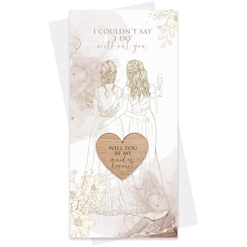 Will You Be My Bridesmaid/Maid of Honour Card with Wooden Heart Token Keepsake - Bridesmaid Proposal Gift (Will You Be My Maid of Honour?)