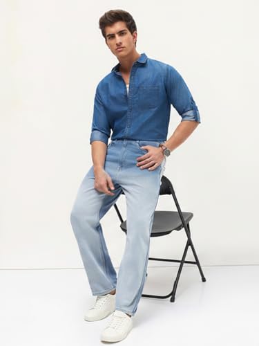Image of Urbano Fashion Men's Loose Baggy Fit Heavy Washed Faded Denim Jeans Non-Stretchable