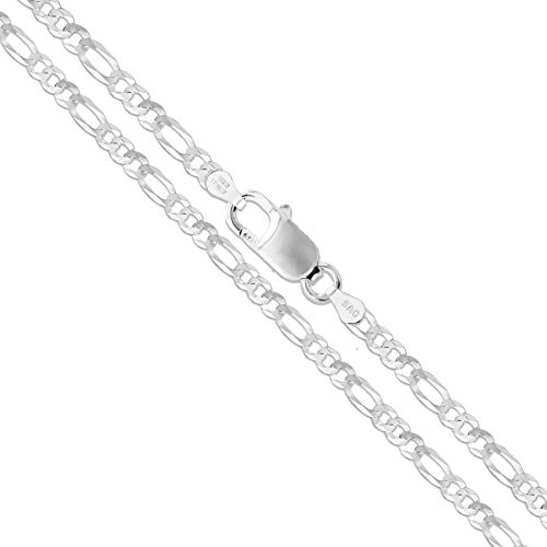 Sterling Silver Diamond-Cut Figaro Link Chain 4.5mm Solid 925 Italy Necklace 18"