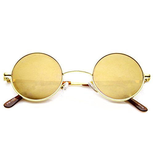 zeroUV Lennon Style Round Circle Metal Sunglasses with Color Mirror Lens