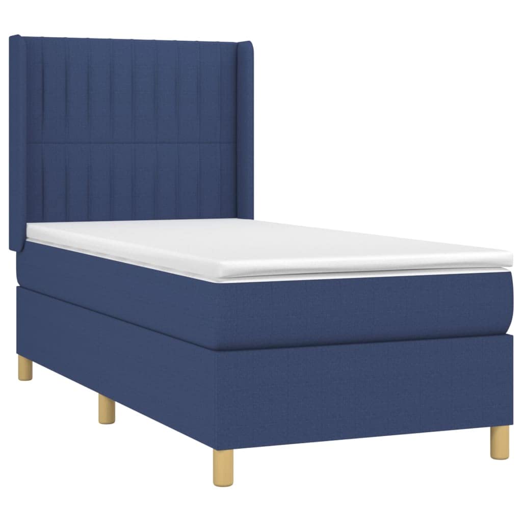 Cama con somier con colchón y tiras LED azul, 100 x 200 cm, cabecero de tela transpirable, altura regulable, comodidad para dormir para jóvenes y adultos