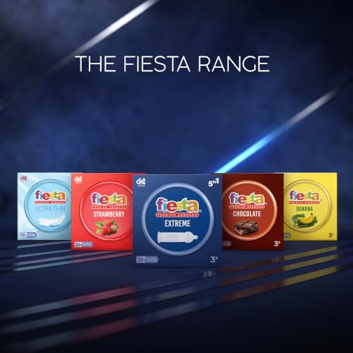 Image of Fiesta Extreme Condoms for Men (9 Pcs) | Pack of 3 x 3 each | 5in1 Features - Ribbed, Dotted, Flared, Contoured & Transparent for Natural Sensation | Lubricated Condoms | Blue Berry Flavour Condom