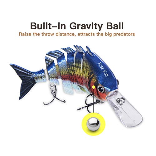 ROSE KULI Fishing Lures for Bass Multi Jointed Hard Crankbaits Lifelike Fishing Bait Tackle Kits