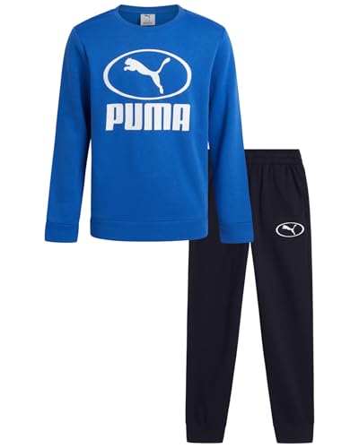 PUMA Boys Sweatpants Set - 2 Piece Soft Fleece Crewneck Pullover Boys Sweatshirts and Jogger Pants Kids Activewear Set (4-16)