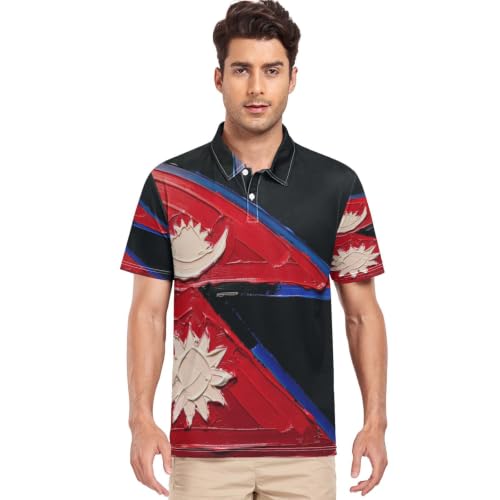 Polo de golf homme drapeau Népal pour parcours et loisirs d'été
