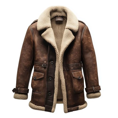 The Next Shearling Brown Leather Coat Genuine Sheepskin Fur Leather B3 Bomber Leather Modern Coat Aviator Jacket For Men