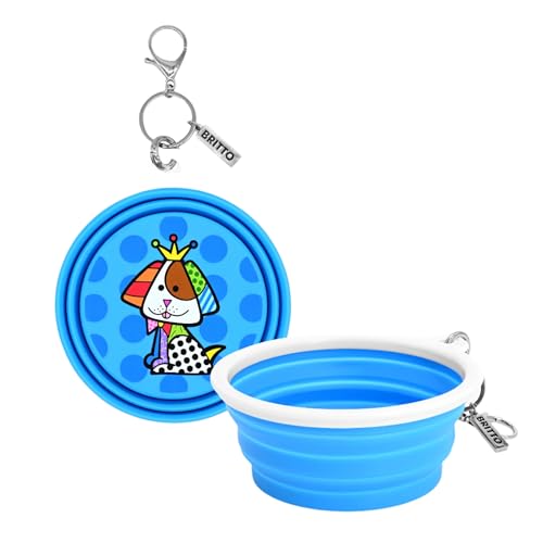Britto Travel Pet Bowls - Collapsible Dog Bowls for Dog Travel & Cat Travel, Portable Water Bowl for Dogs Cats, Pet Foldable Feeding Watering Dish for Traveling Camping (Royalty Dog Design)