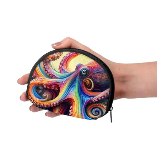 Portable Coin Purse Inkfish-Colorful-Tentacles Mini Zippered Money Pouch Card Holder3