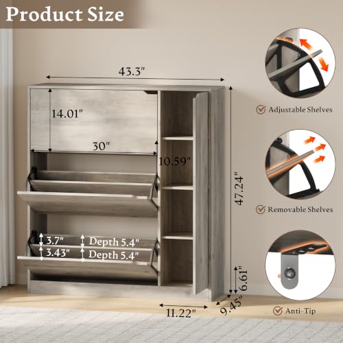 Image of BORNOON Shoe Cabinet with Side Storage, Shoe Organizer with 3 Flip Drawers