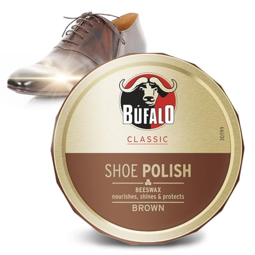 Búfalo Classic - Shoe Polish, Betún para Zapatos, Cuidado del Calzado, Crema Color Marrón que Protege y da Brillo, Óptimo para Pieles Lisas y Rústicas - Lata de 75ml