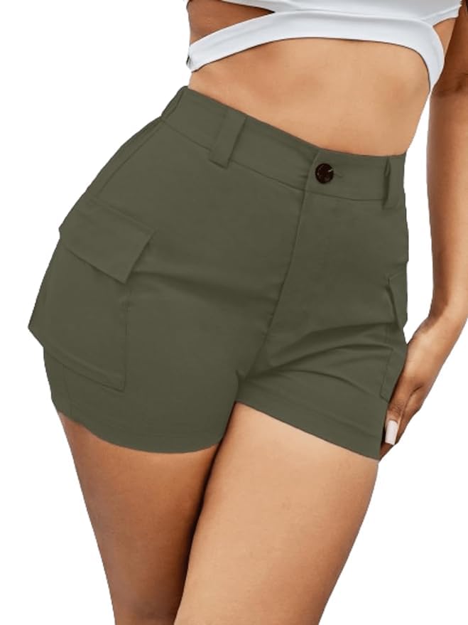 Women's Shorts Flap Pocket Side Cargo, Cotton Short Cargo, Women Shorts, Two Pocket Cargo, Women's Casual High Waist Cargo Shorts with Pockets,Two Pocket-picture-57