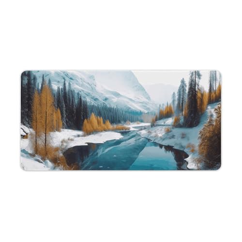 Tapis de souris de jeu LED taille XXL au design de montagnes enneigées d'hiver